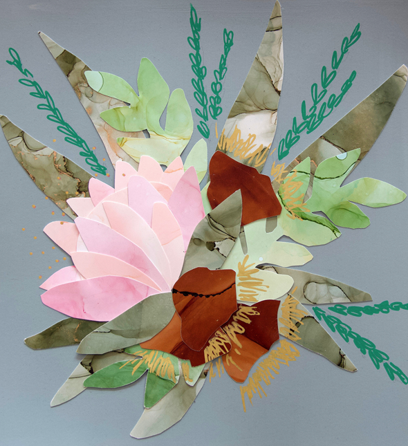 Paper and Play floral collage workshop artwork example 1
