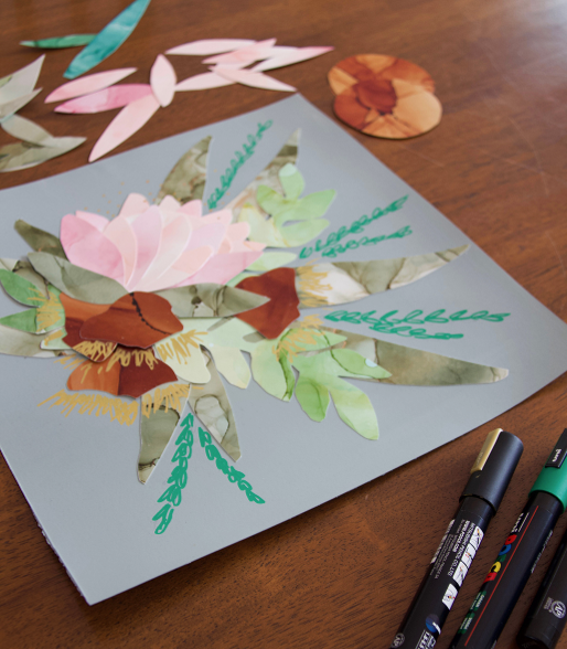 Paper and Play floral collage workshop artwork example 2