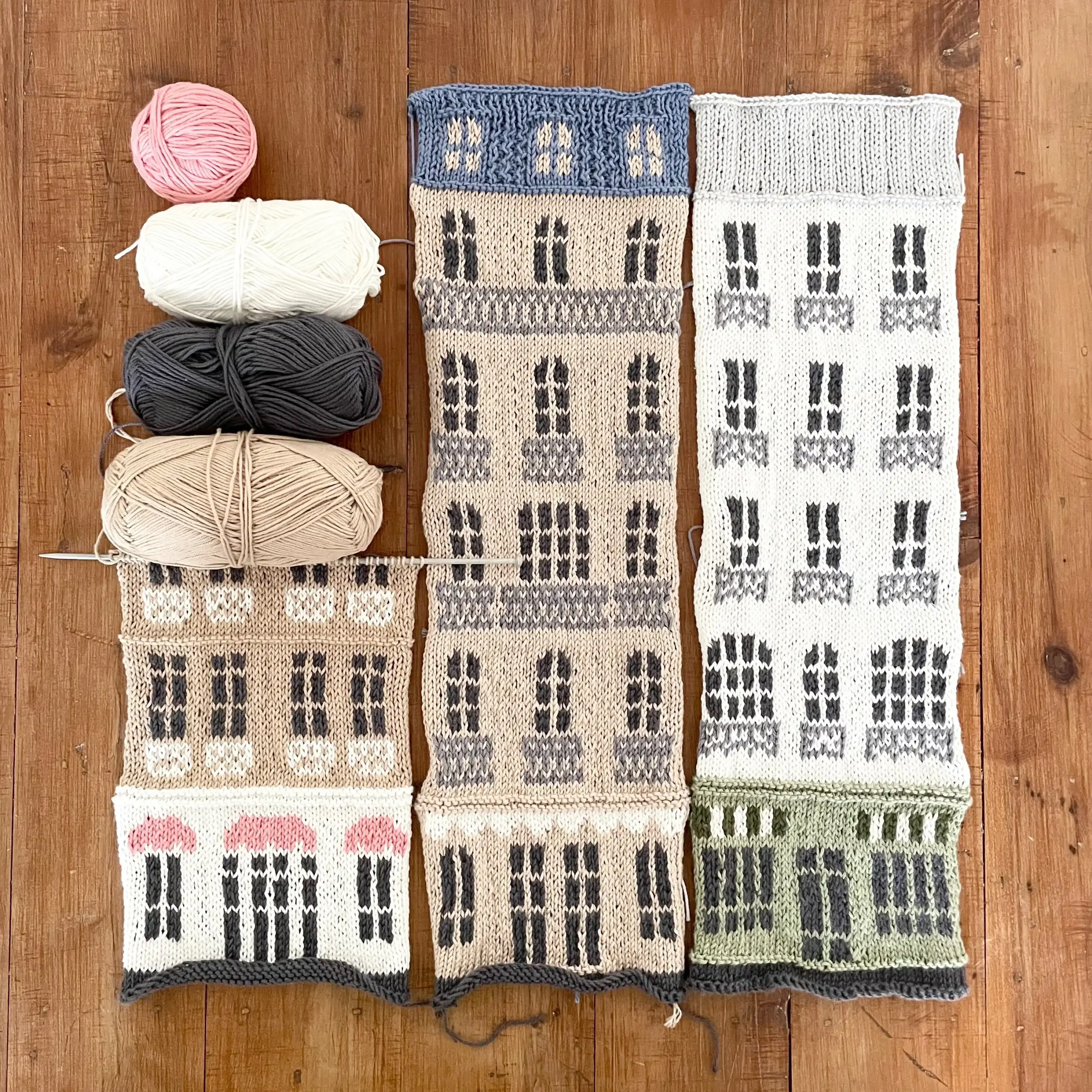 Knitted Paris building block pattern by Jake Henzler